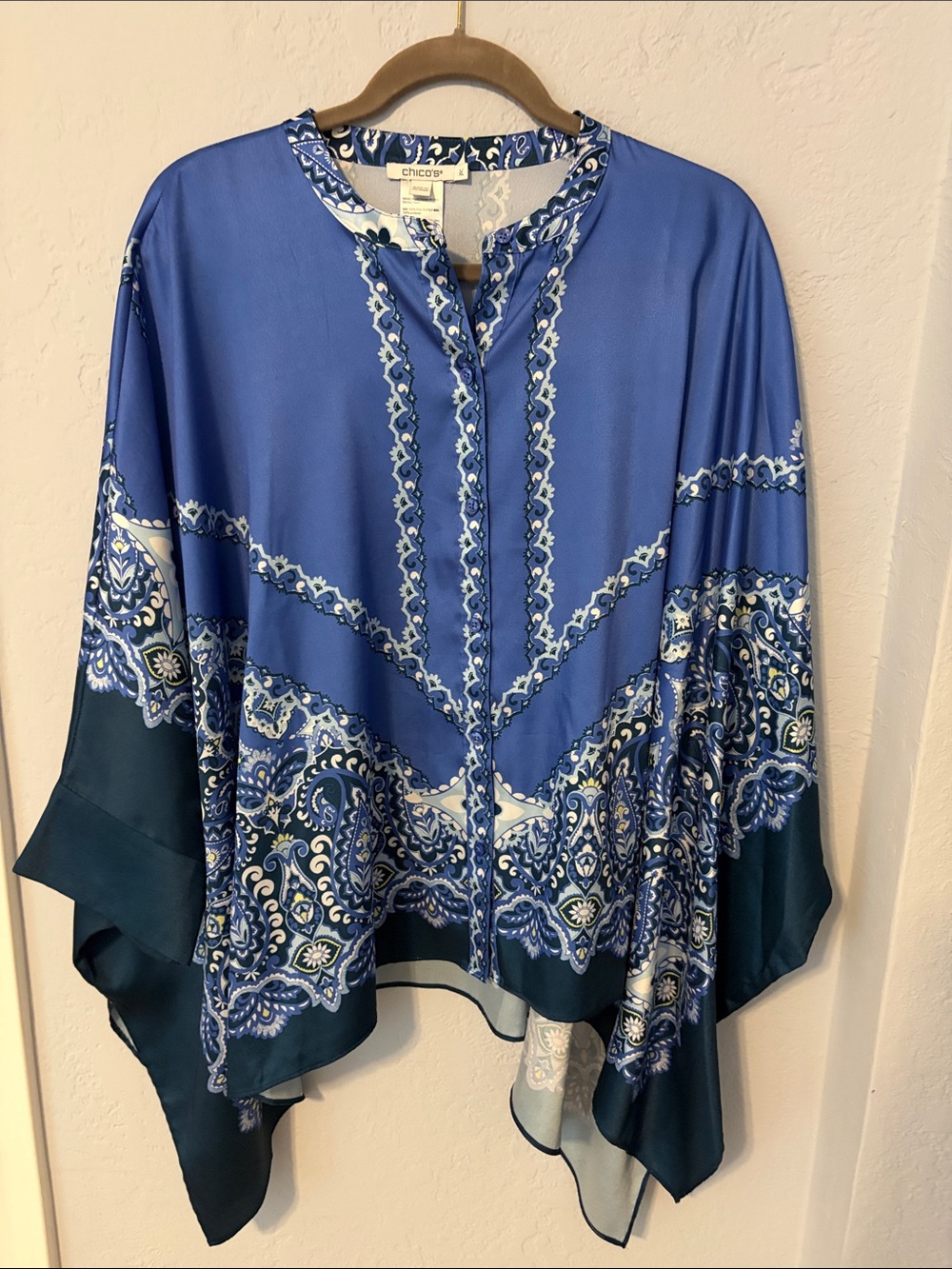 Chico's Royal Blue Paisley Cascade Poncho